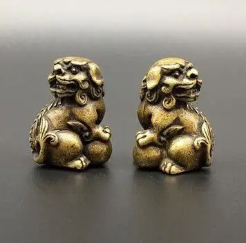 Пара твердых медных Львов латунные львы вращающиеся шарики украшения анти-зло