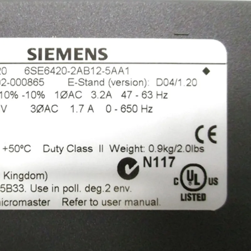 

New In Box Siemens Micromaster 420 Series Inverter 6SE6420-2AB12-5AA1 0.25KW 220V