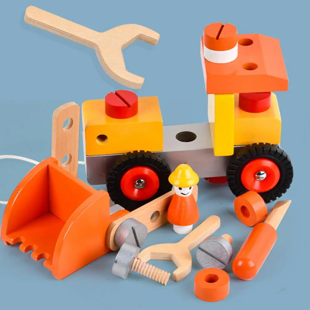 

Wooden Building Blocks Engineering Blocks Kit Construction Toy Wooden Construction Game Set Building Block Tool Cart For Kids