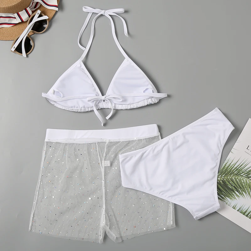 Женский сексуальный купальник с блестками бикини высокой талией и пуш-апом