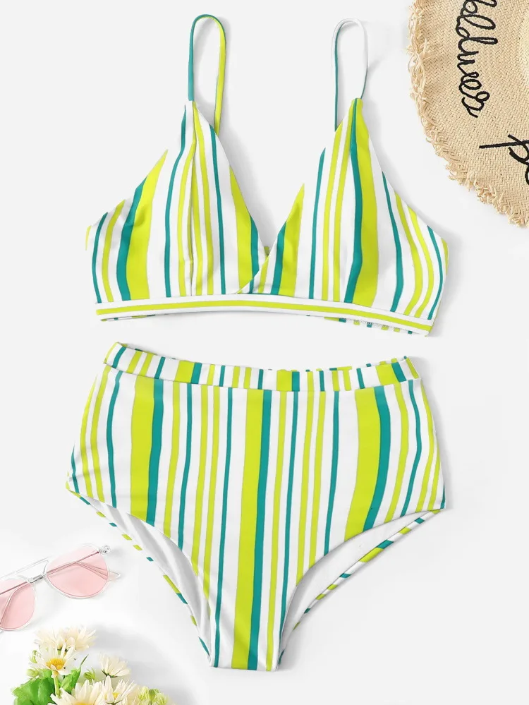 2020 сексуальный купальник в полоску с принтом Женский однотонный купальный