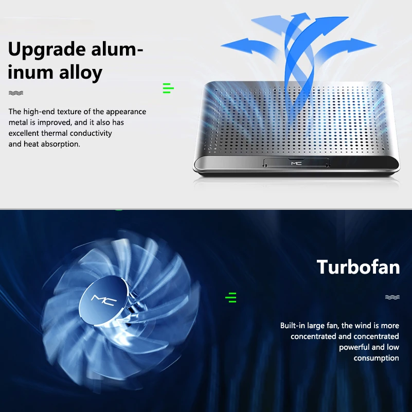 Охлаждающая подставка для ноутбука 2 USB порта 6 скоростей регулируемый