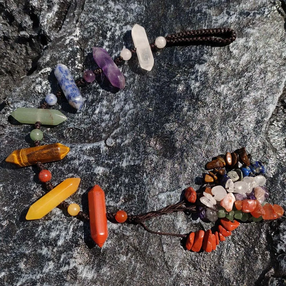 7 Chakra Natural Stones Tassel Pendant Car Hanging Reiki Crystal Healing Meditation Bullet Shape Keychain Ornament Fengshui Gift