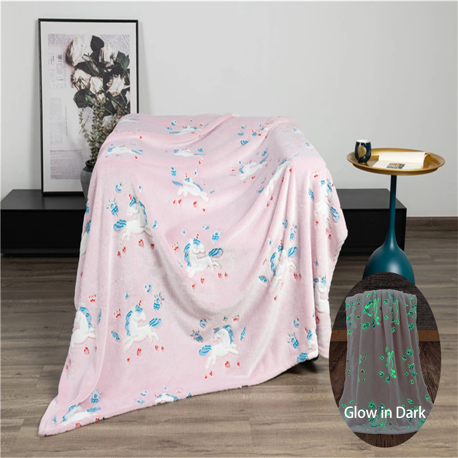 

Unicorn Pink Girl Blanket Fluorescence Flannel Throw Birthday Gift Kids Travel Home Textile