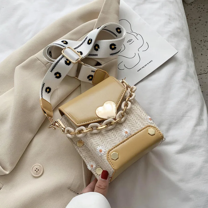 

2021 New Trendy Youngs Girls Shoulder Bags Female Summer Small Bag Broadband Messenger Bag Small Fresh Straw Bag for Women