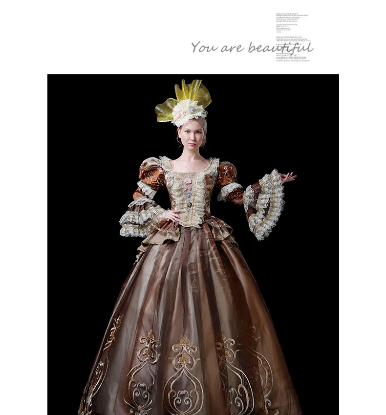 

2020 elegant Sleeve Coffee european-style Royal Court Retro Style Group Party Dress