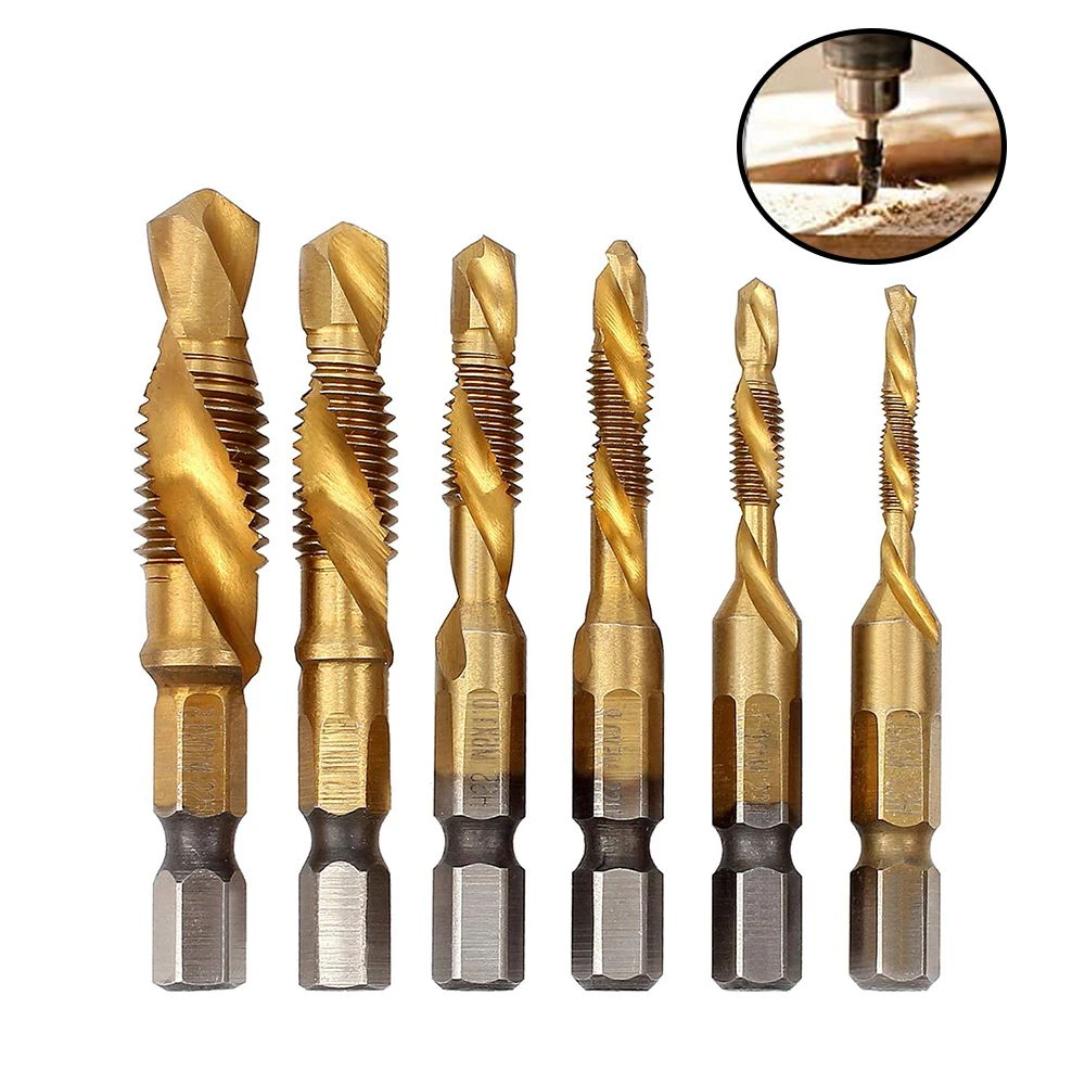 

6pcs/set Hand Tap Drill Bits M3 M4 M5 M6 M8 M10 Screw Spiral Point Thread Metalworking Hex Shank Machine Taps Kit Metric Plug