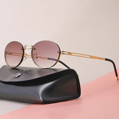 

2021 new round rimless sunglasses ladies fashion online celebrity sunglasses men's tide