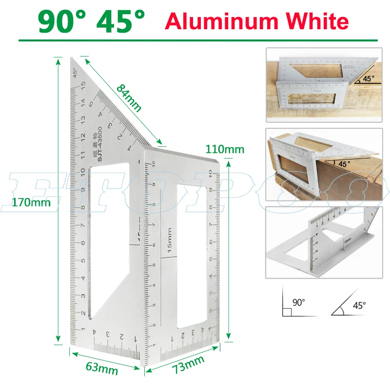 Aluminum 90 45 W Японский алюминиевый сплав квадратный угол линейки 45 градусов 90 градусов измеритель угломер для многофункционального столярного деревообрабатывающего инструмента - Цвет: Aluminum 90 45 W