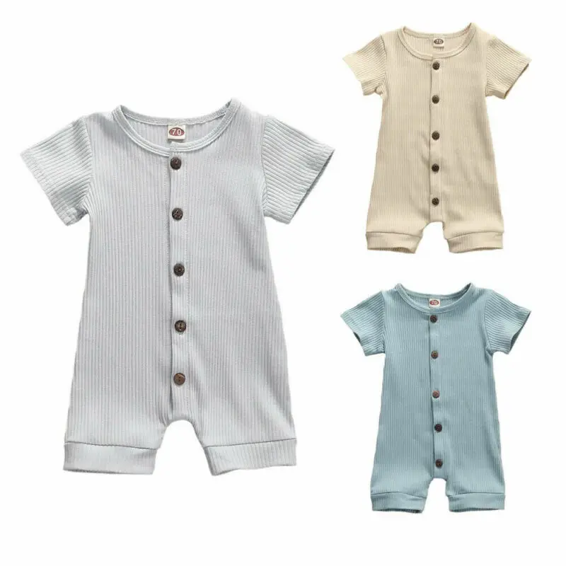 

Solid Newborn Baby Girl Boy Clothes Romper Jumpsuit Short Sleeve Outfit