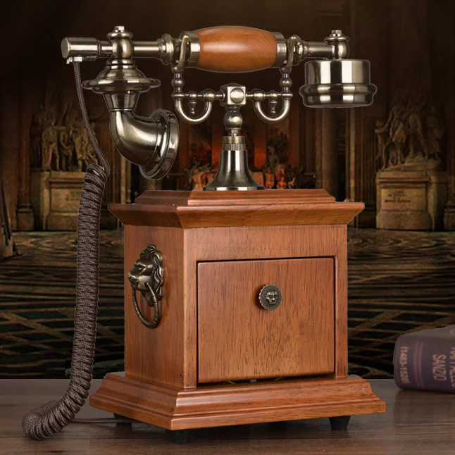 retro fixed telephone wired family solid wood old man button hotel office metal call antique fixed telephone with cord cn ce free global shipping