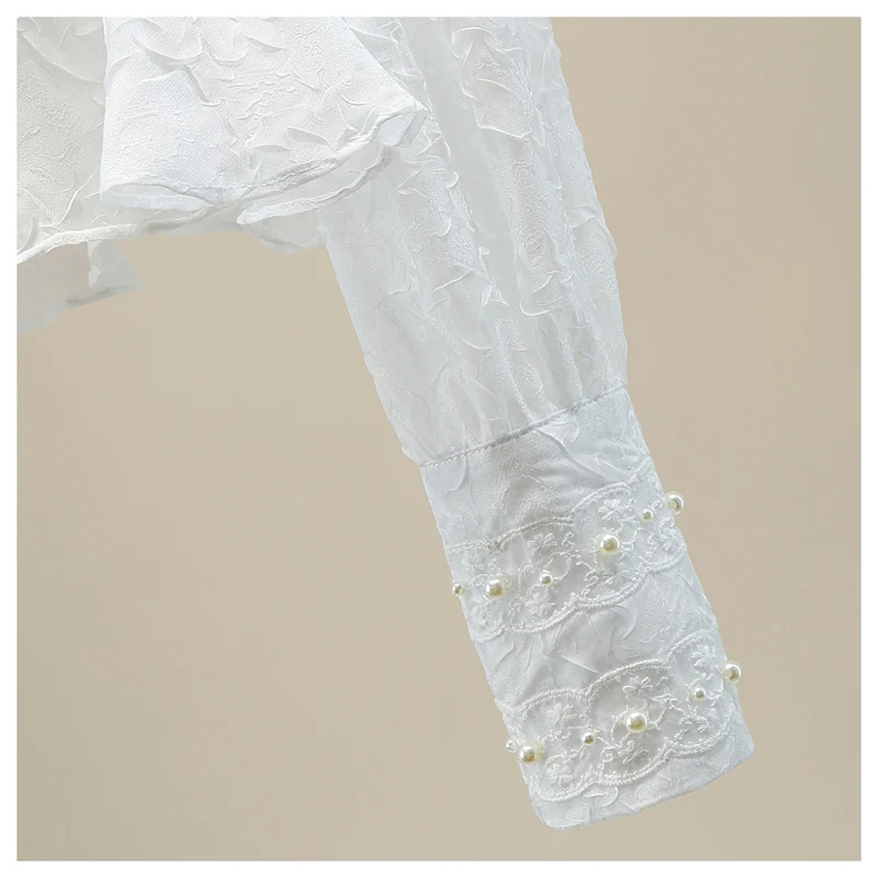

women white blouse quality blouses with diamond lace collar shirts sweet beading shirt