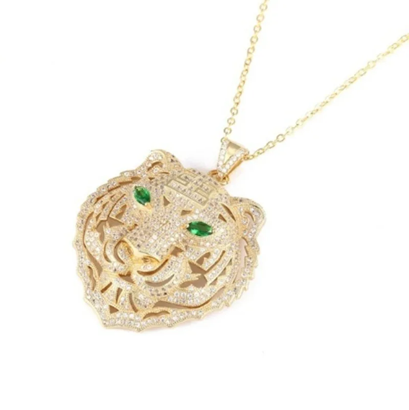 Ожерелье с подвеской в виде головы тигра зеленым глазом | Украшения и аксессуары