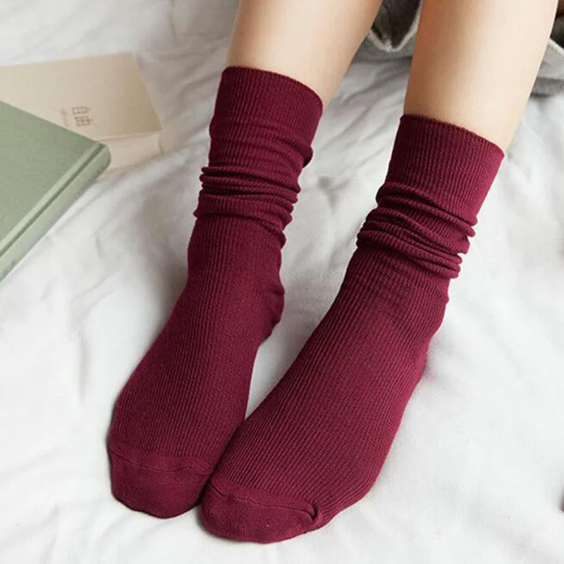 2 Pairs Women's Pile Soft Fashion Long tube Sock autumn and winter cotton thin Solid color etro Sensual boots socks | Женская одежда