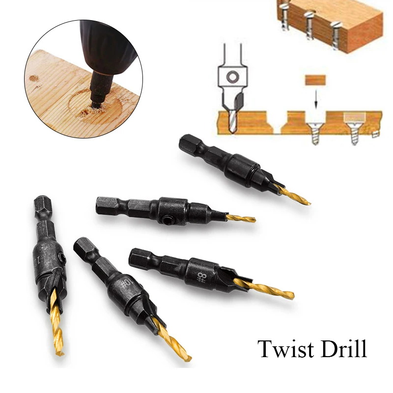 

Countersink Drill Woodworking Drill Bit Set Drilling Pilot Holes For Screw Sizes Hand Tools With a Wrench Tools Drill Bits Tools