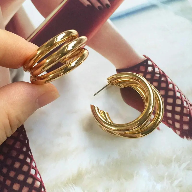 Серьги в стиле панк золотистые/Серебристые полукруглые открытые серьги для