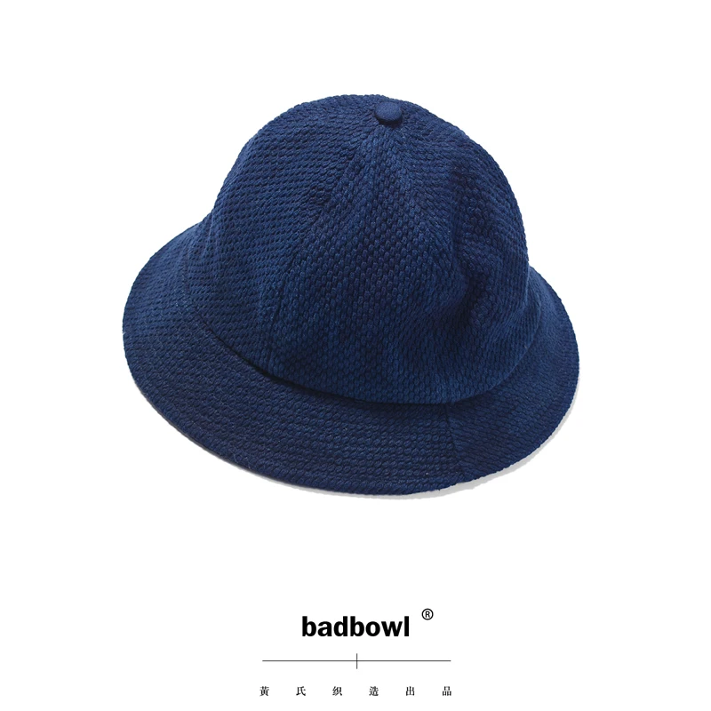 

BADBOWL Fashion Cotton SASHIKO Fabric Fisherman's Hat Handmade Plant Indigo Dyeing Women's Casual Hat Female Retro Style Apparel