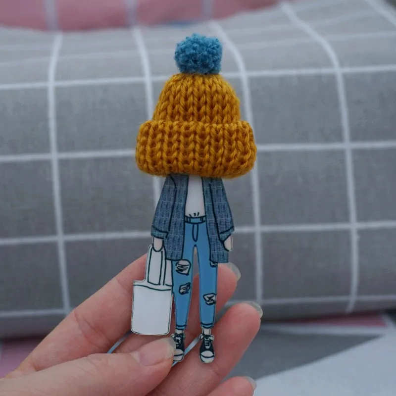 Женская/Мужская модная брошь милые голубые броши в форме шляпы со стеклом