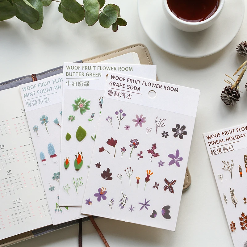 PET stickers flowers fruit plants DIYaccessories bullet journal decoration supplies scrapbooking sticker | Дом и сад