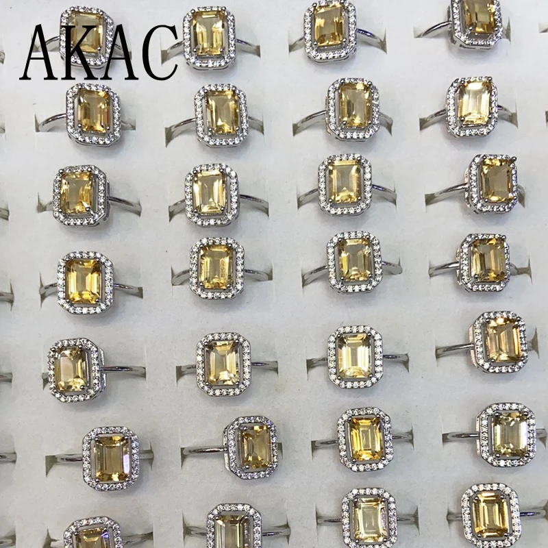 

100rings AKAC approx6*8mm natural citrine cube shape white copper adjustable ring for women men send randomly wholesale