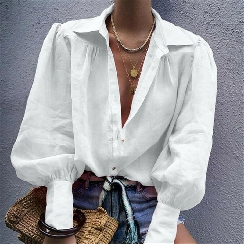 

Блузка Женская Офисная с длинным рукавом, модная пикантная белая рубашка с V-образным вырезом, на завязках, на пуговицах, элегантная формаль...