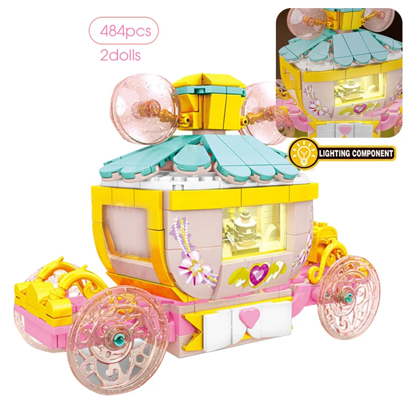 

484Pcs Romantic Dream Light Rotating Carriage Building Blocks Girls Princess Fantastic Model Bricks Toys For Children Gift