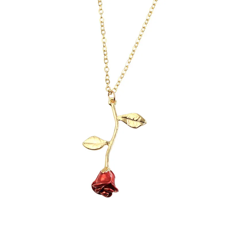 Gold and Silver Necklaces Women Long Necklaces Rose Pendant 