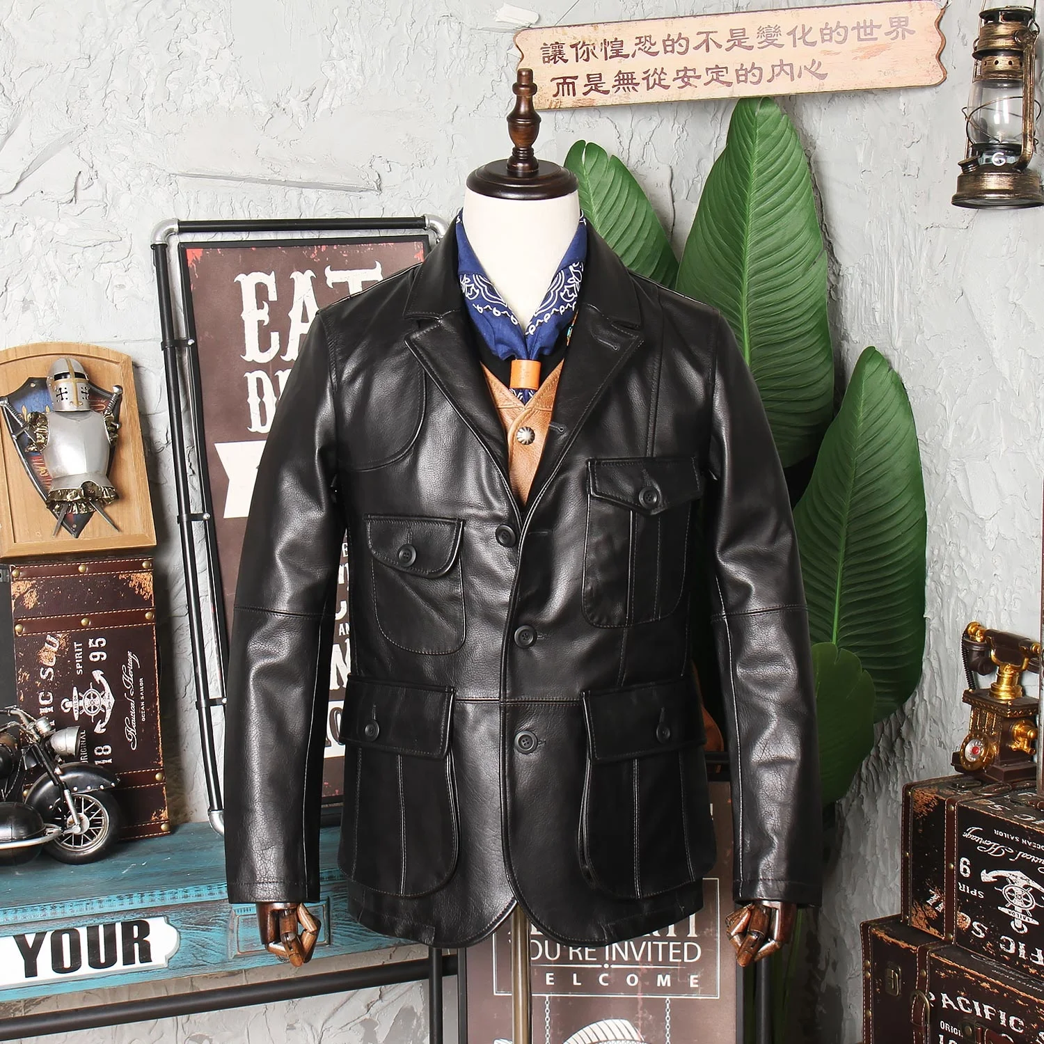 

Мужской кожаный жакет средней и длинной длины, пиджак из воловьей кожи с лацканами и верхним слоем, деловая куртка для отдыха с Граммовыми к...