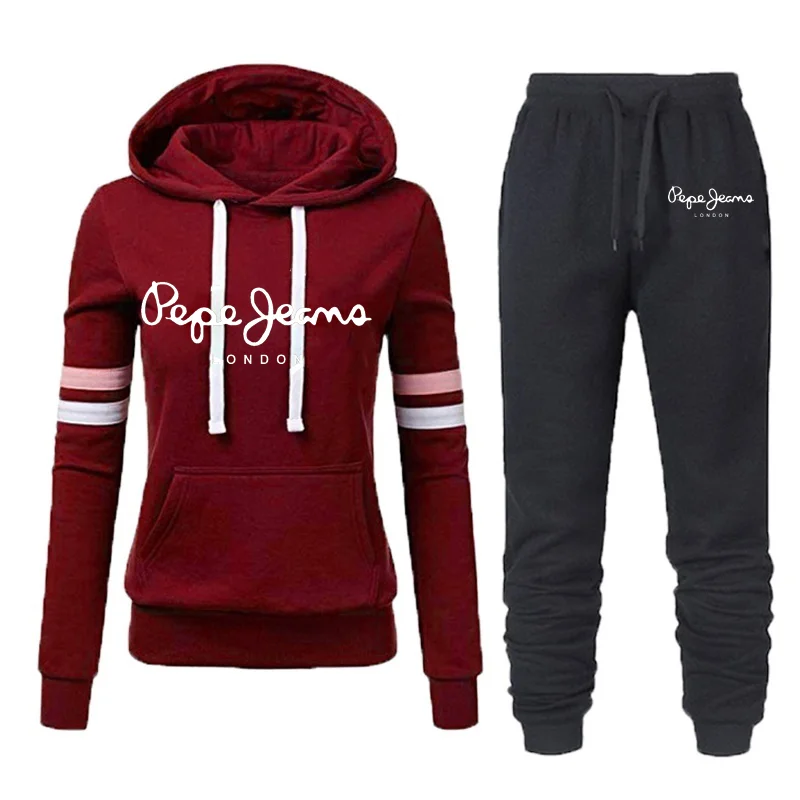 

2021 Casual Two Piece Outfits Pullovers Hoodies and Elastic Waist Jogger Pants Spring Autumn Tracksuit Woman Suit Female Sets
