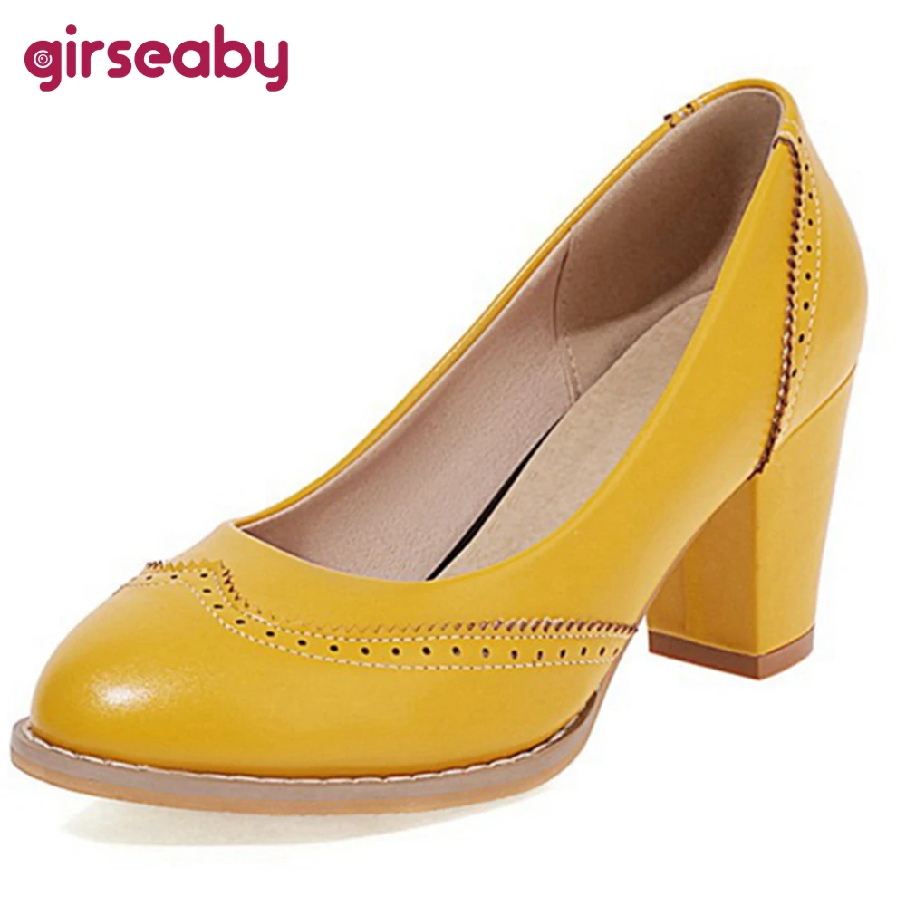 

Girseaby/Новый 2021 женские туфли-лодочки, круглый носок 7 см на плоском квадратном каблуке; Искусственная свиная кожа; Обувь без шнуровки; На резн...