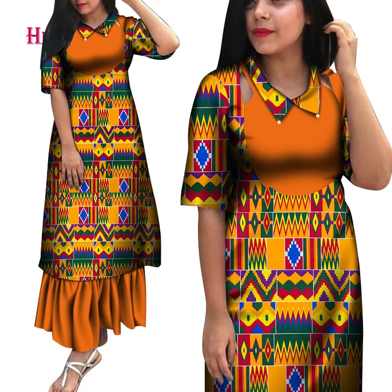 

2020 платье в африканском стиле с круглым воротником платье средней длины с длинным рукавом Повседневное платье Модная женская одежда wy7822