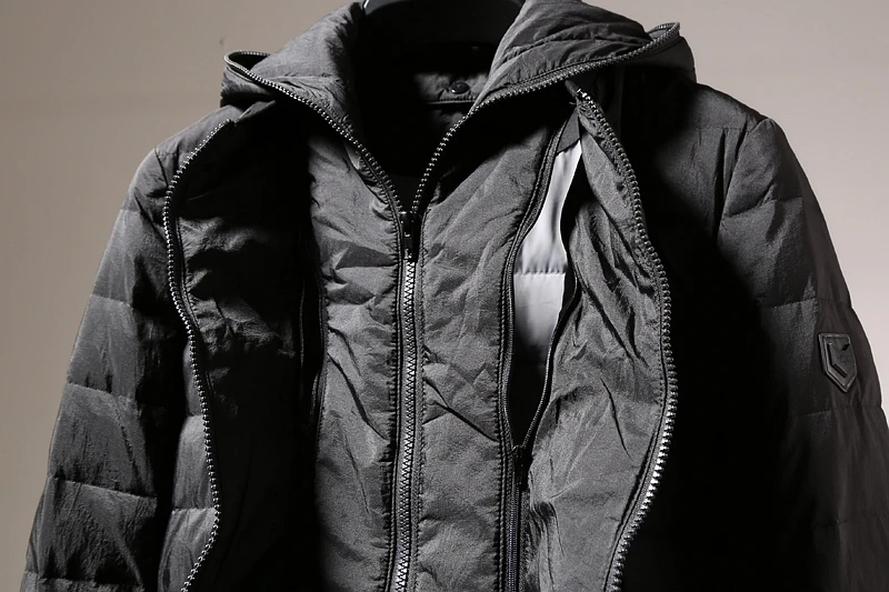 Мужская длинная куртка с капюшоном черная теплая парка на утином пуху зима 2020 |