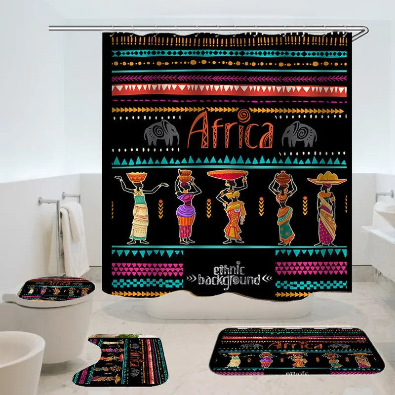 Economici Set Di Tende Da Doccia Africane Tenda Da Doccia Sexy Afroamericana Impermeabile E Set Di Tappetini Da Bagno Tenda Da Doccia Con Corona Da Bagno