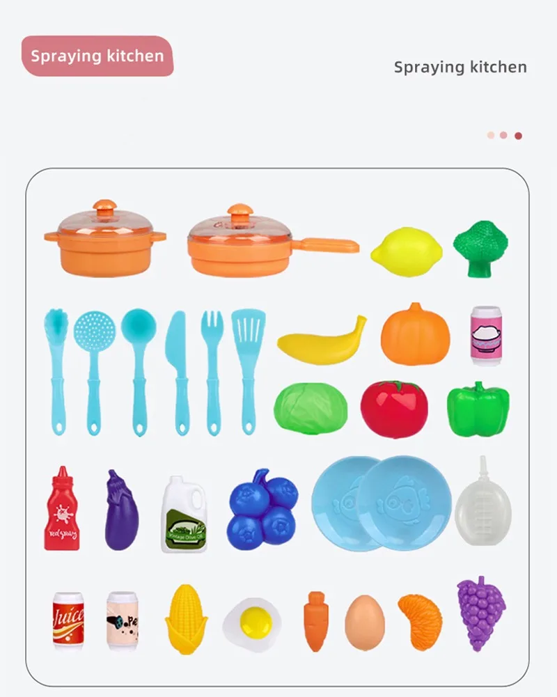 

Kids Play House Simulation Cooking Kitchen Tableware Cooking Toy Set Early Education Spray Water Sound And Light Sound Effect