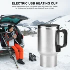 Портативная автомобильная электрическая чашка с подогревом USB, 12 В, нержавеющая сталь, дизайн с прикуривателем, противоскользящая Нижняя чашка с подогревом воды