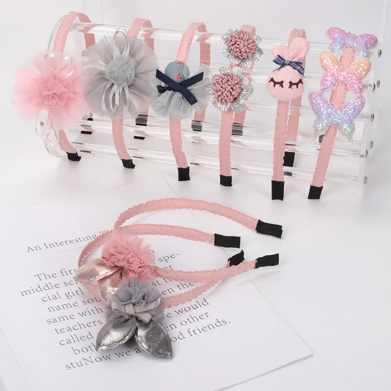 

Children's cute princess headdress net yarn flower full wrap does not hurt hair pink headband small flower student headband