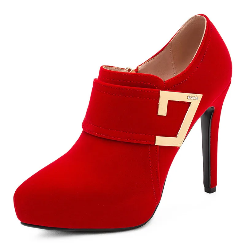 

High Heel Women Pumps Zipper Platform Stiletto High Heels Dress Office Shoes Pointed Toe Shoes Lady Spring Red Plus Szie 42 43