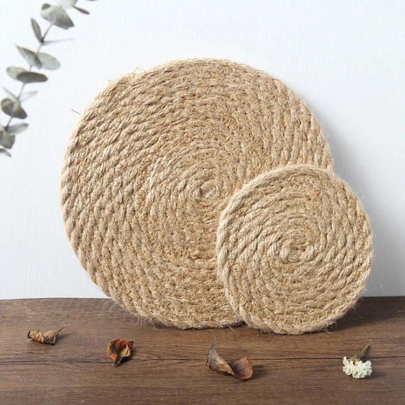 1pcs Kitchen Tools Tableware Pad Hemp Rope Hand Knitted Insulated Coaster Large Size Eco-Friendly For Home and Garden Acc | Дом и сад