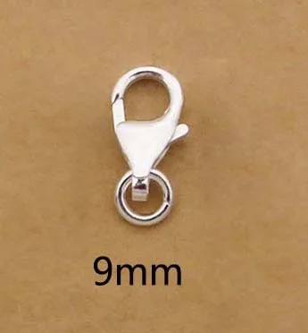 9mm With Ring 2 шт., настоящее чистое твердое 925 пробы, Серебряное омаровое весеннее крепление, крючки, коготь с кольцом, ювелирное изделие, ожерелье, браслет, фурнитура - Цвет: 9mm With Ring
