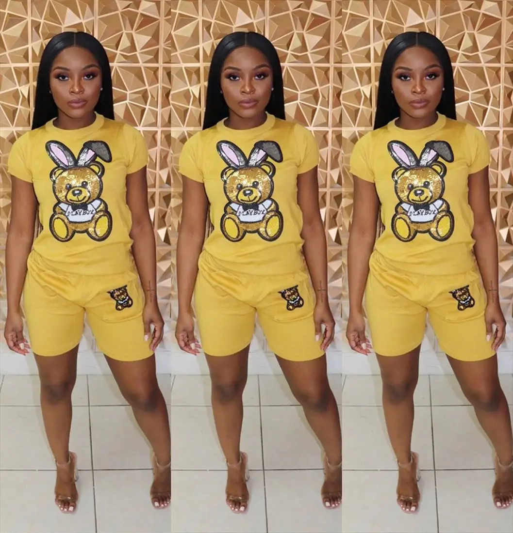 

Fashion Sequin Cartoon Figure Shorts Women's Suit