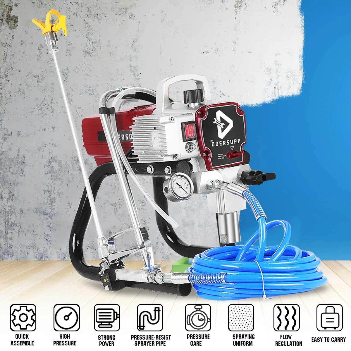 

DOERSUPP 1800W High-pressure Airless Spray Gun Spraying Machine Professional Wall Painting Machine DIY Power Tools