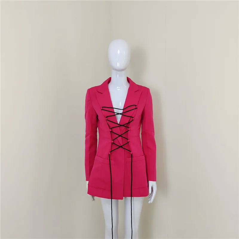 

Green Long Sleeve Spring Autumn Ol Solid Blazer For Women High Quality Celebrity Green Pink Weaving Fashion Sexy Jacket