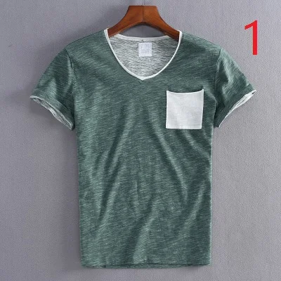 

new color matching men's short-sleeved T-shirt Slim cotton thin section sleeves shirt boys casual clothes tide