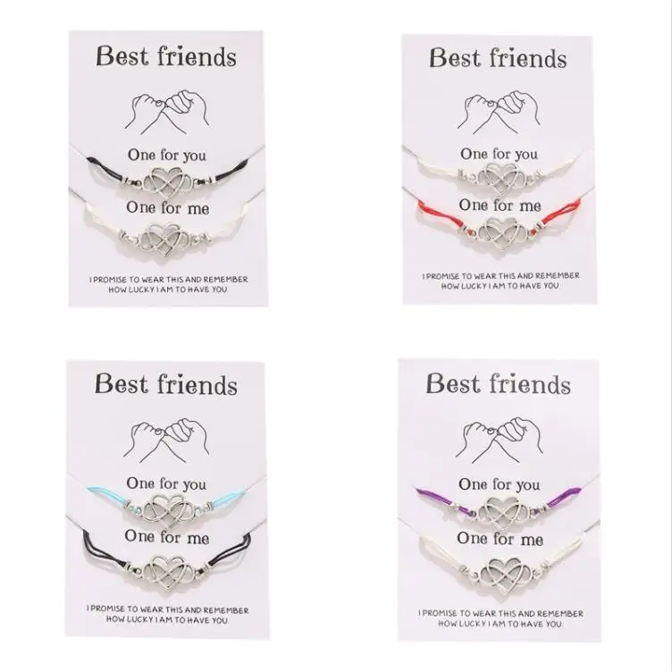 

Wholesale 2 Pcs Pinky Promise Adjustable Valentine simple Heart Couples Charm Bracelet Best Friend Girlfriend Gift BFF Soul INS