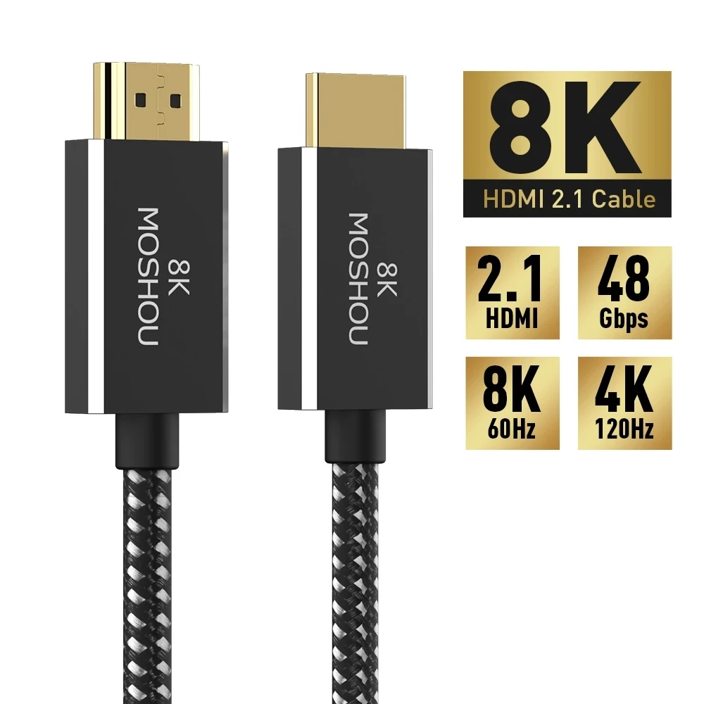 

MOSHOU HDMI 2.1 Cable 8K 60Hz 4K 120Hz 48Gbps ARC eARC HDR Video Cord for Amplifier TV PS4 PS5 NS Projector High Definition