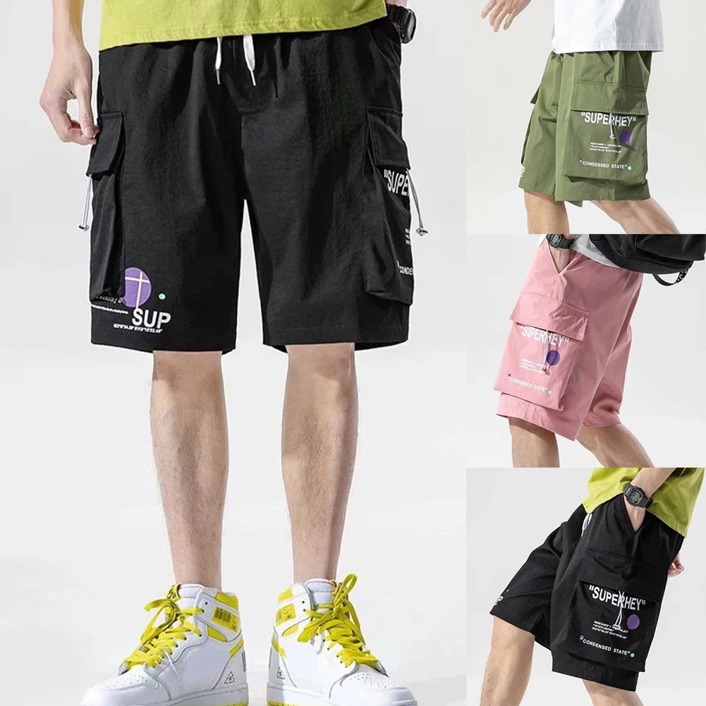 

2021 Summer New Drawstring Shorts Men Pocket Shorts Cotton Loose Short Pants Elastic Waist Streetwear Casual High Quality Shorts