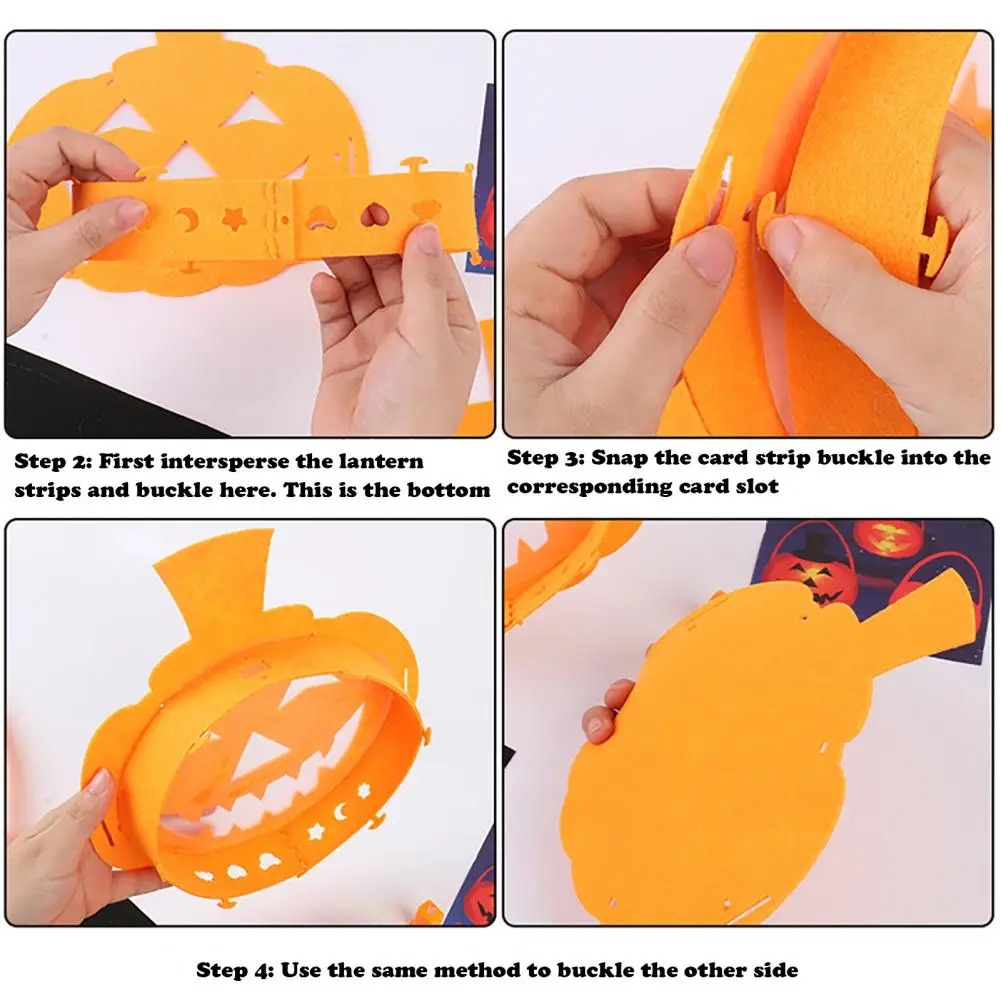 Juego de linterna de calabaza artesanal para ni&ntilde;os, luz de doble cara, efecto de iluminaci&oacute;n, hebilla de dise&ntilde;o, linterna de calabaza para Halloween, Kit para manualidades, 1 Set-3