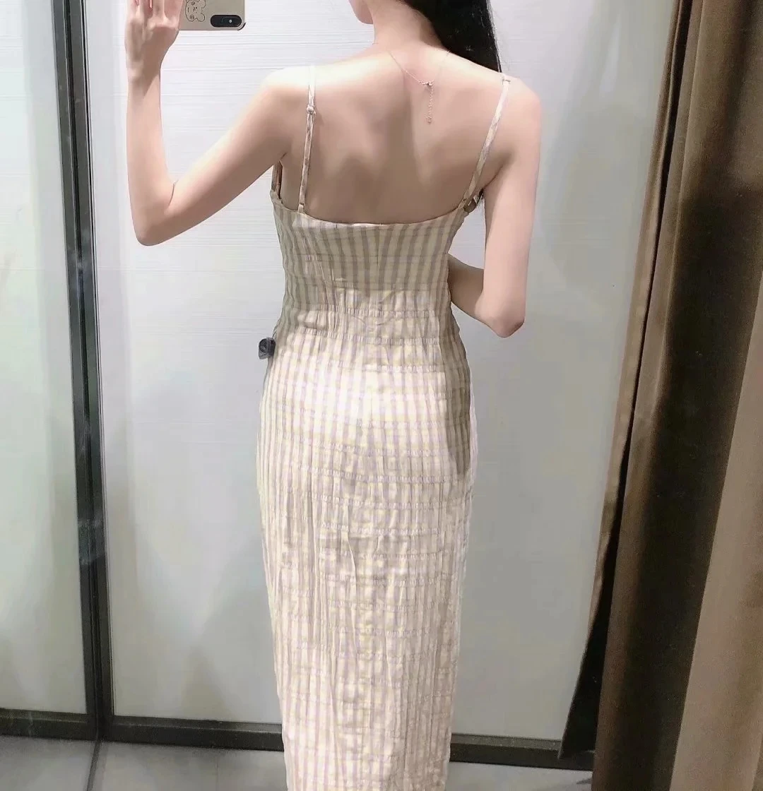 

KRSB Summer Women Two-Color Long Dress Sling Tube Top V-Neck Beautiful Back Design Sense Of Folds And Splits Sexy Holiday Style