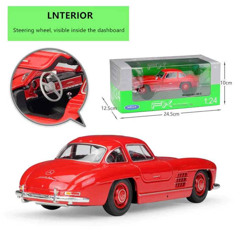 WELLY 1:24 Мерседес 300SL Серебряная модель автомобиля из сплава декоративная