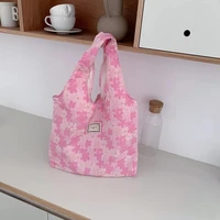 2021 korean style shoppers tote bags women handbags casual fashion luxury design vintage eco jacquard puff flowers shoulder bags